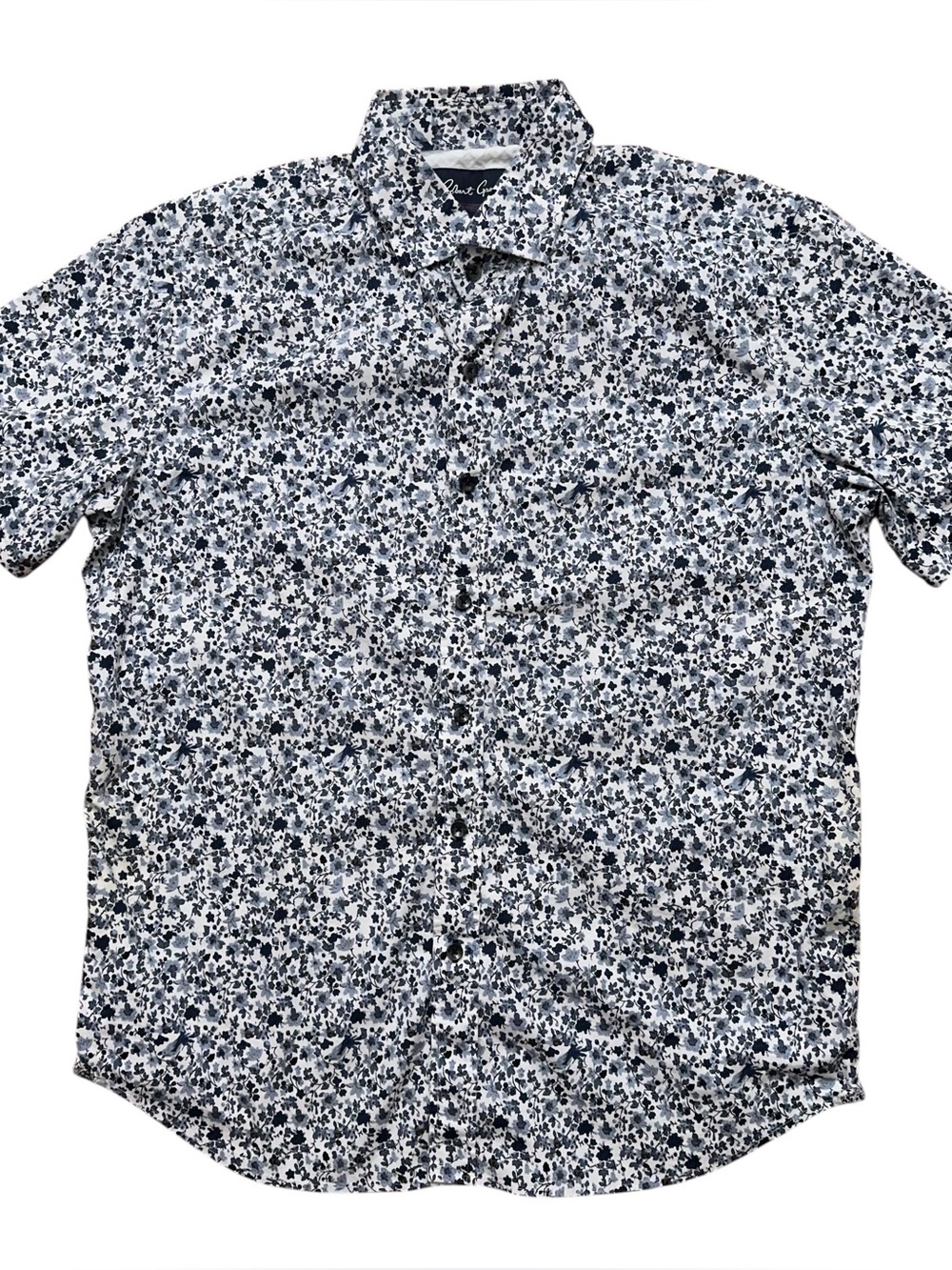 Robert Graham Shirt Mens Size XL Short Sleeve Floral Stretch Tailored Fit Blue